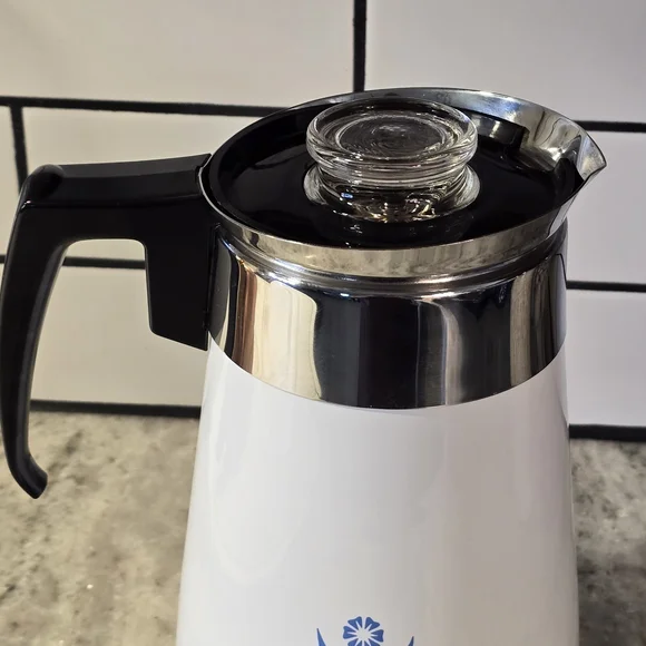 Vintage Corningware Pitcher White Carafe with Blue Floral Motif